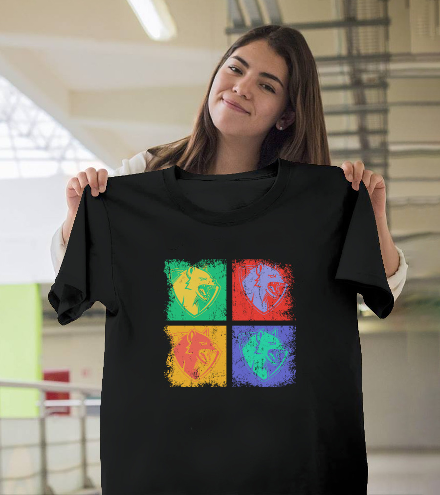 Retro Hyenas Pop Art Quadrant Color Blocks T-Shirt