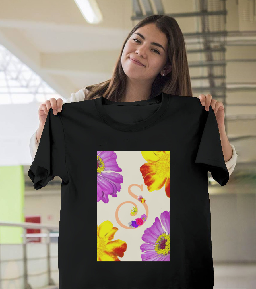 S With Colorful Floral Arrangement T-Shirt