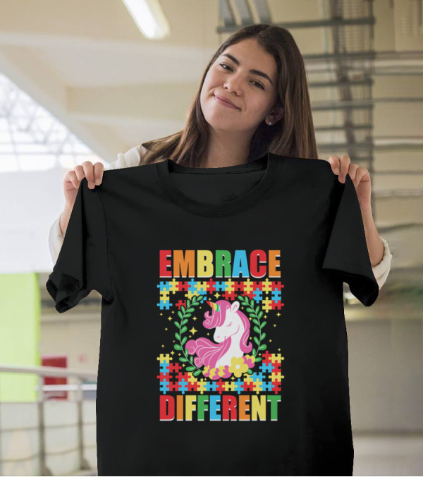 Embrace Different Unicorn Autism Awareness Puzzle T-Shirt