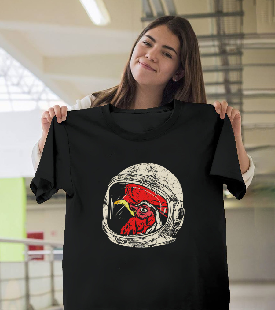 Rooster in Space Helmet Cosmic Humor T-Shirt