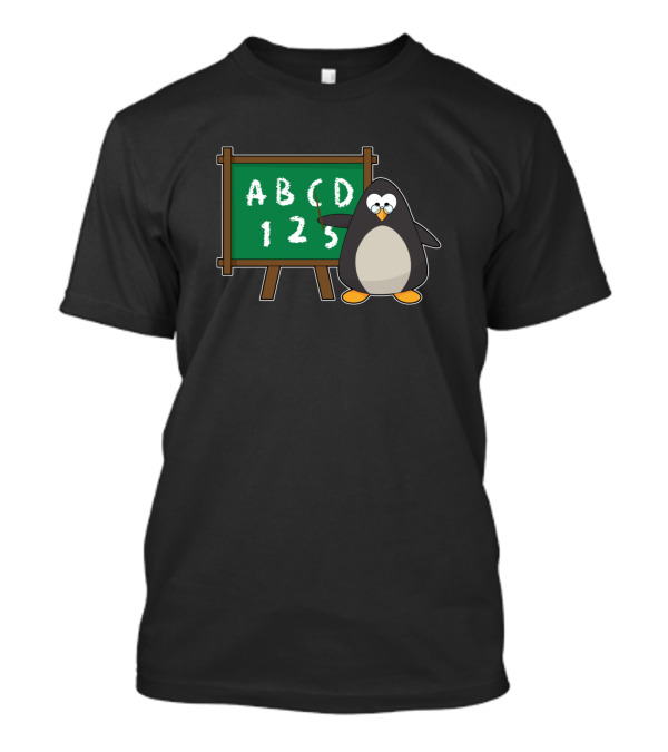 Penguin Teaching ABCD 123 Blackboard Classroom Scene T-Shirt