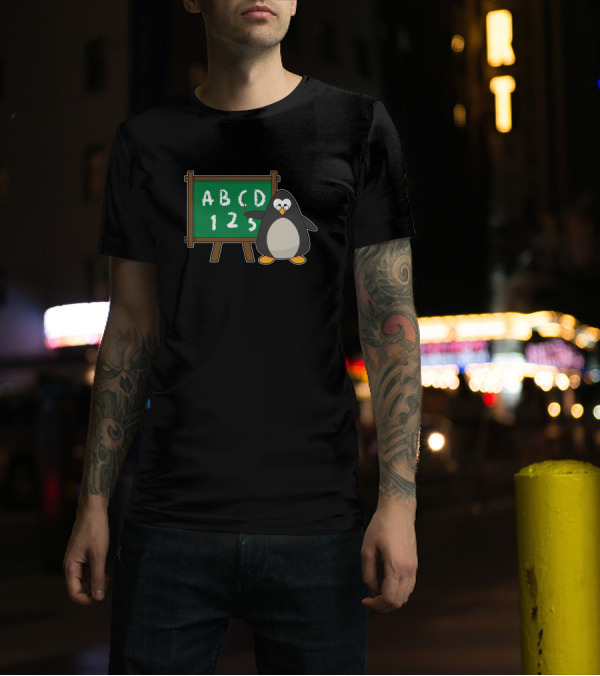 Penguin Teaching ABCD 123 Blackboard Classroom Scene T-Shirt