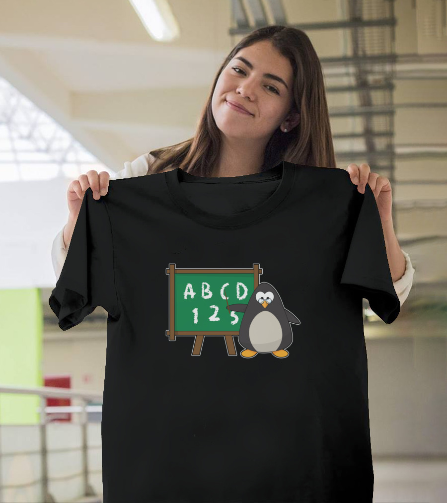Penguin Teaching ABCD 123 Blackboard Classroom Scene T-Shirt