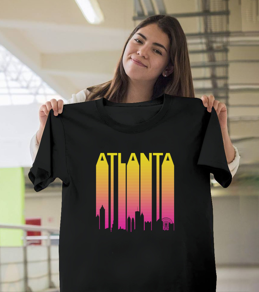 Atlanta 1980s Retro Skyline Gradient T-Shirt