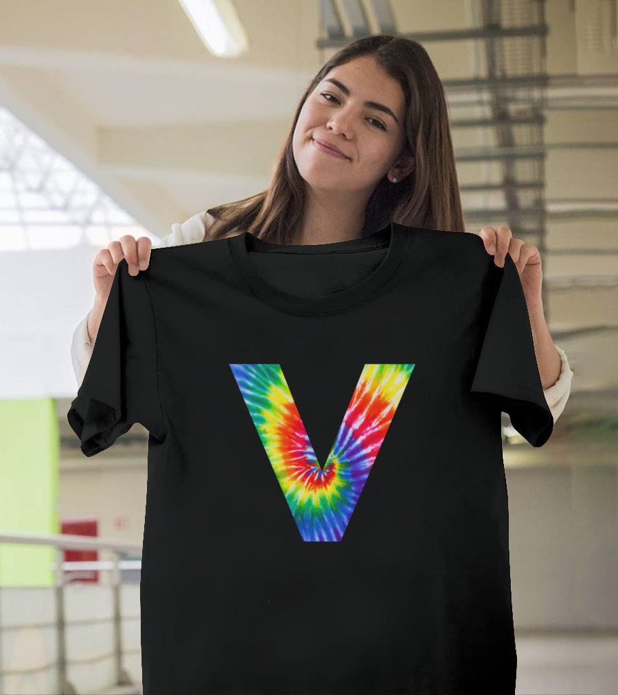 Tie Dye Rainbow Letter V T-Shirt