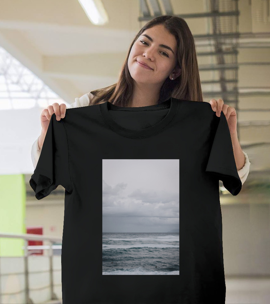 Winter Stormy Ocean Waves Under Gray Clouds T-Shirt