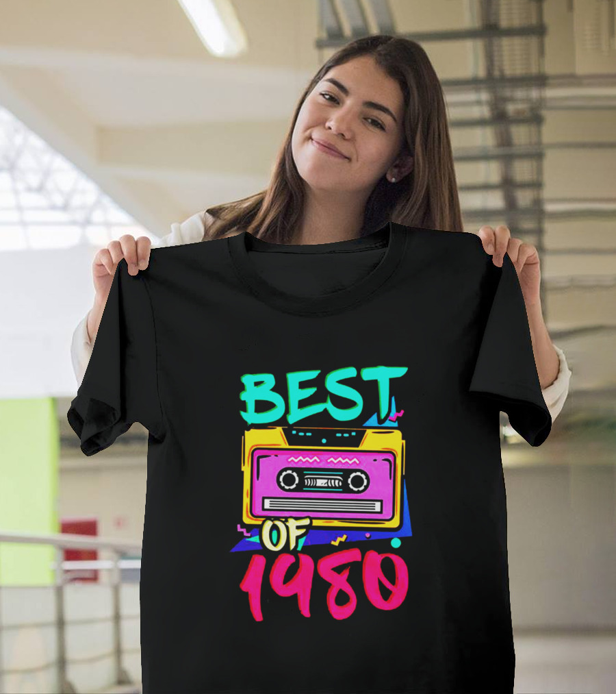 Best of 1980 Colorful Cassette Tape Retro 80s Music T-Shirt