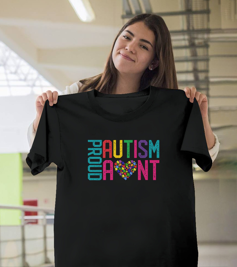 Proud Autism Aunt Autism Awareness Heart Puzzle T-Shirt