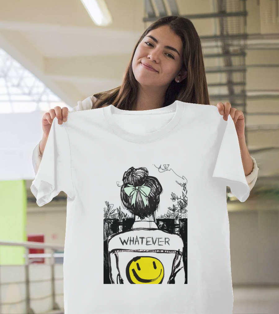 Whatever Cool Girl Minimalist Style Pop Smiley Face T-Shirt