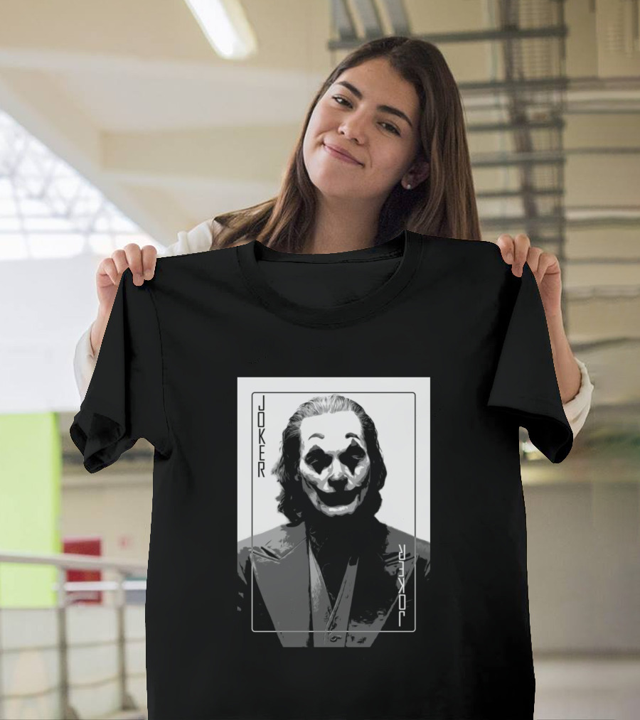 Joker Black and White Playing Card Style Iconic Image T-Shirt
