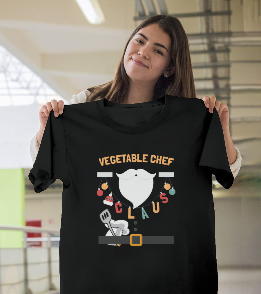 Vegetable Chef Claus Christmas Santa Cooking Utensil Holiday Decor T-Shirt
