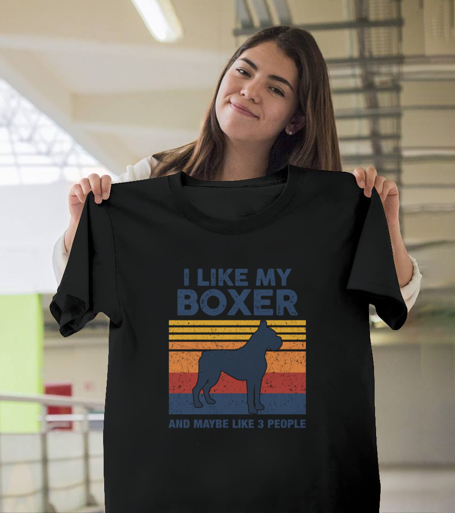 I Like My Boxer Silhouette with Retro Stripes and Maybe Like 3 People T-Shirt