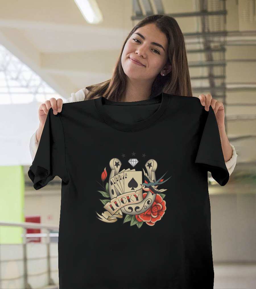 Lucky Card Horseshoe Rose Tattoo T-Shirt