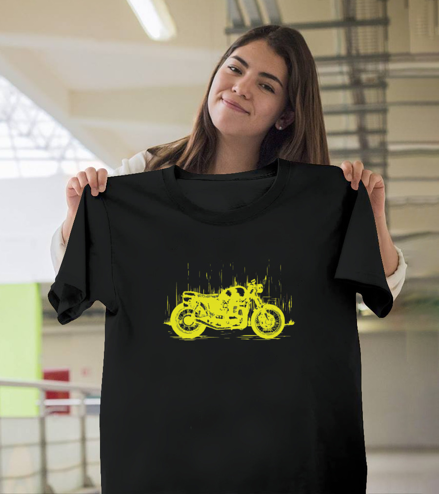 Motorcycle Biker Motorcyclists Motorbike Yellow T-Shirt
