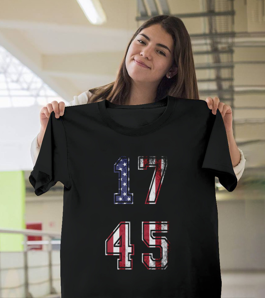 President Donald Trump USA 17 45 American Flag Varsity Numbers T-Shirt