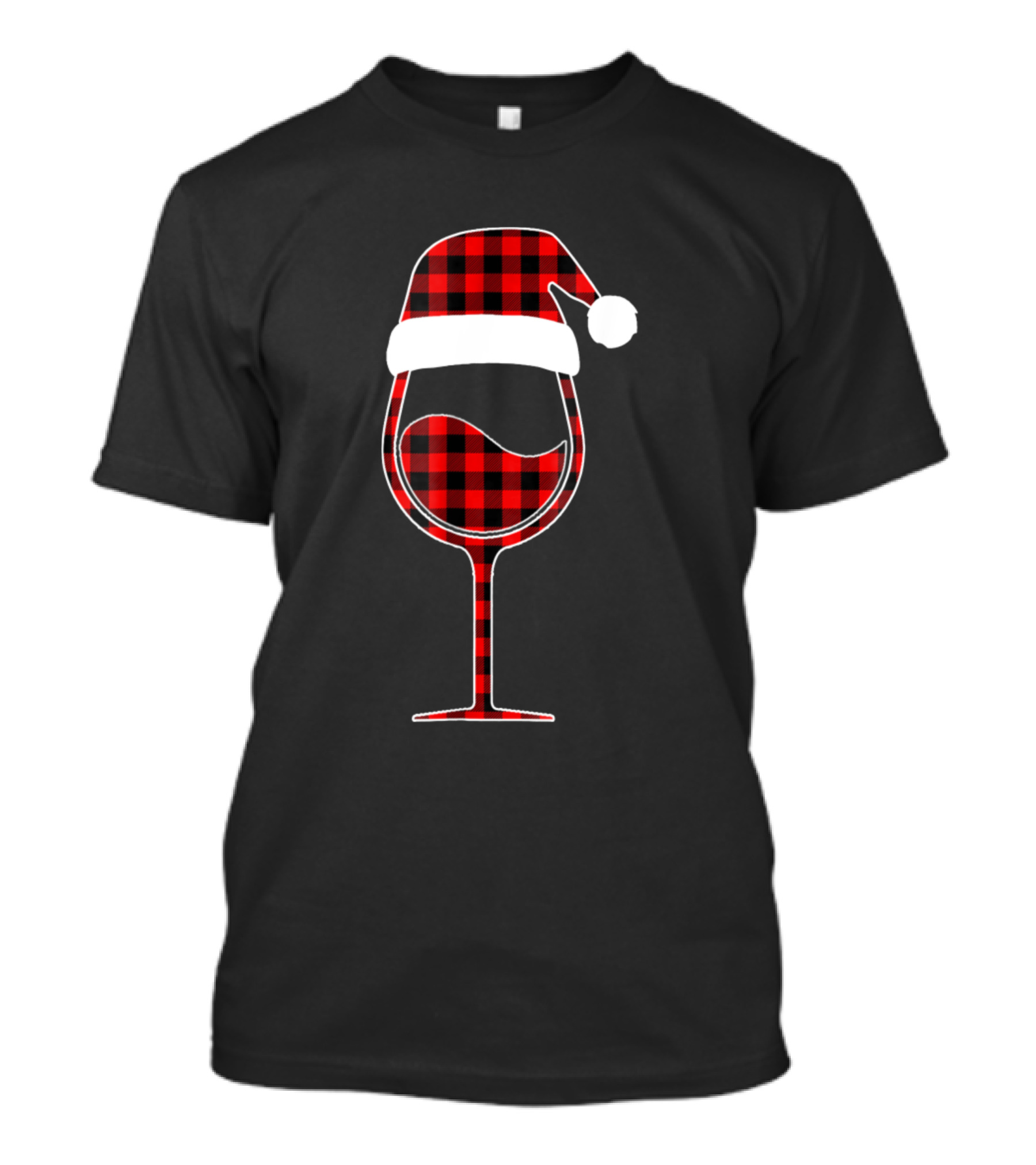 Red Plaid Buffalo Santa Hat Wine Glass Christmas T-Shirt