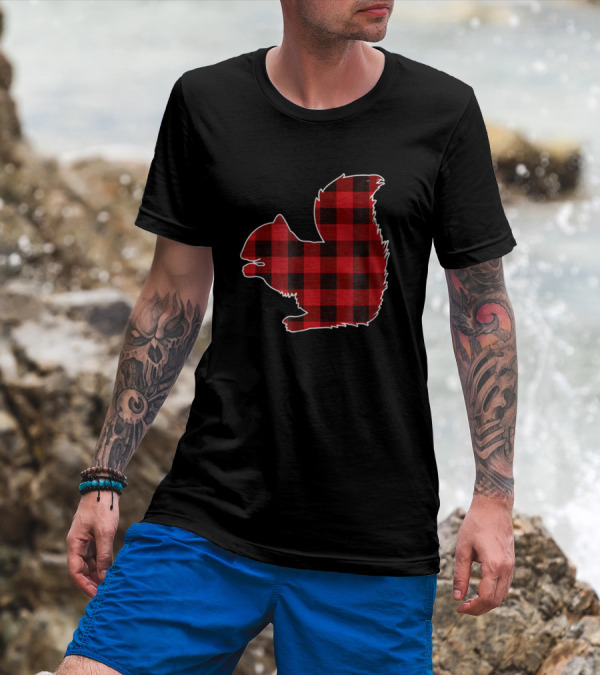 Red Plaid Squirrel Christmas T-Shirt