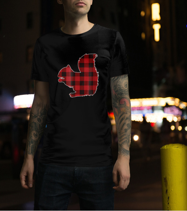 Red Plaid Squirrel Christmas T-Shirt