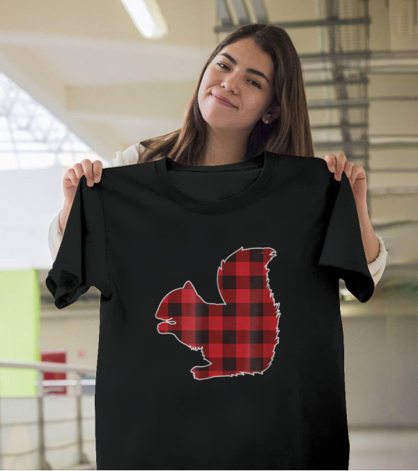 Red Plaid Squirrel Christmas T-Shirt