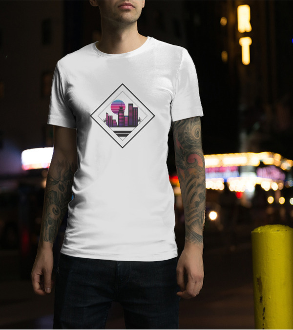 Retro Sunset Cityscape In Modern T-Shirt