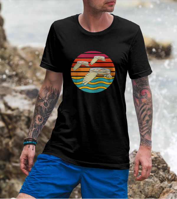 Retro Sunset Wavy Pizza With Wings In Petri Dish T-Shirt