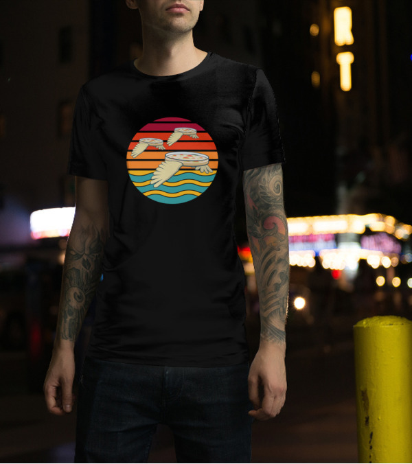 Retro Sunset Wavy Pizza With Wings In Petri Dish T-Shirt