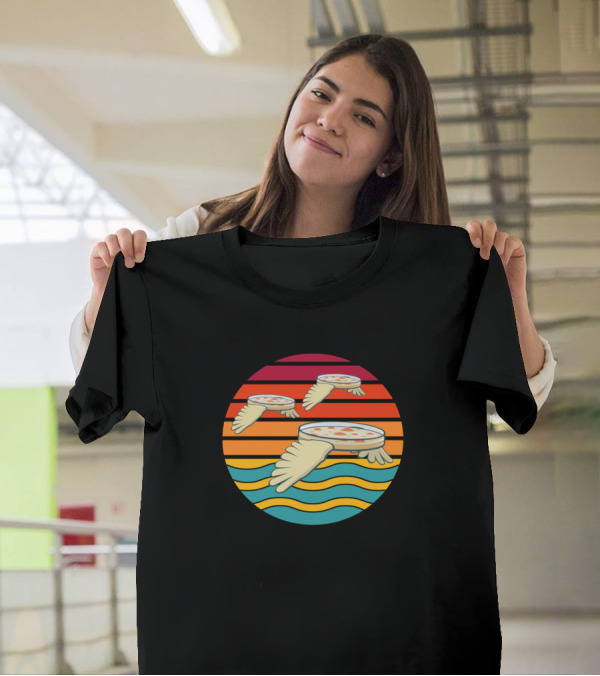 Retro Sunset Wavy Pizza With Wings In Petri Dish T-Shirt