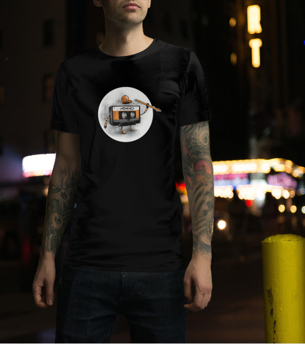 Rewind Cassette Tape Character With Pencil Hat T-Shirt
