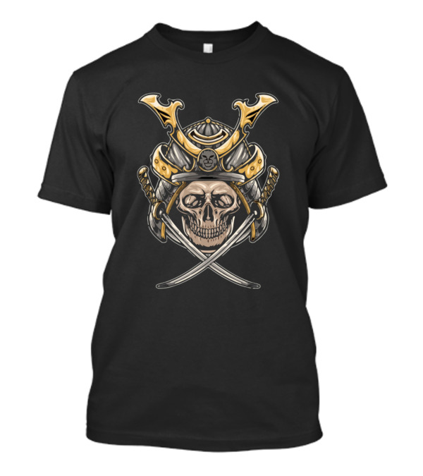 Samurai Skull Crossed Swords Goldgray Lighd T-Shirt