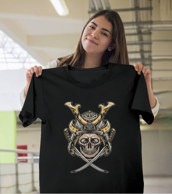 Samurai Skull Crossed Swords Goldgray Lighd T-Shirt