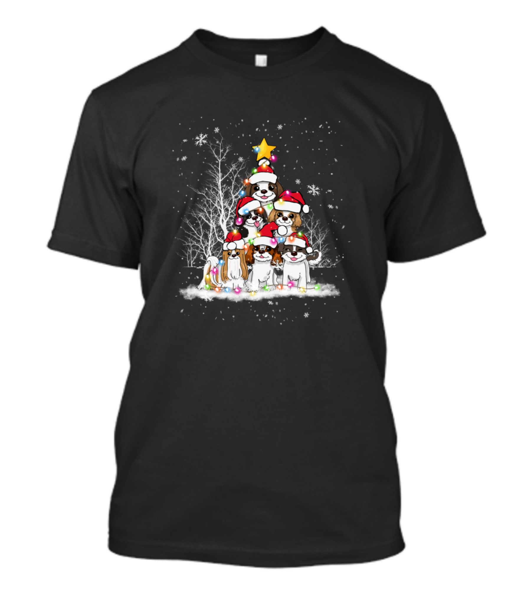 Shih Tzu Christmas Tree Santa Hat Funny Dog Lovers T-Shirt