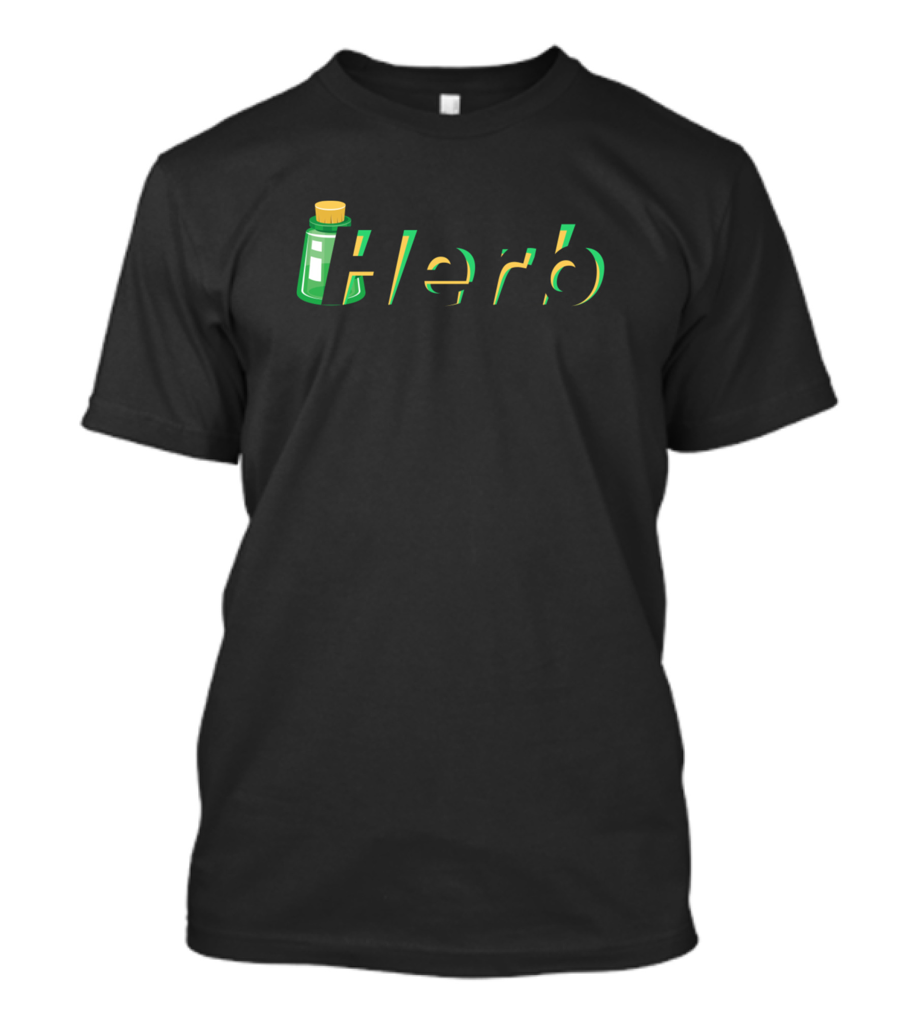 Herb Bottle Green Typography With Yellow Cap T-Shirt