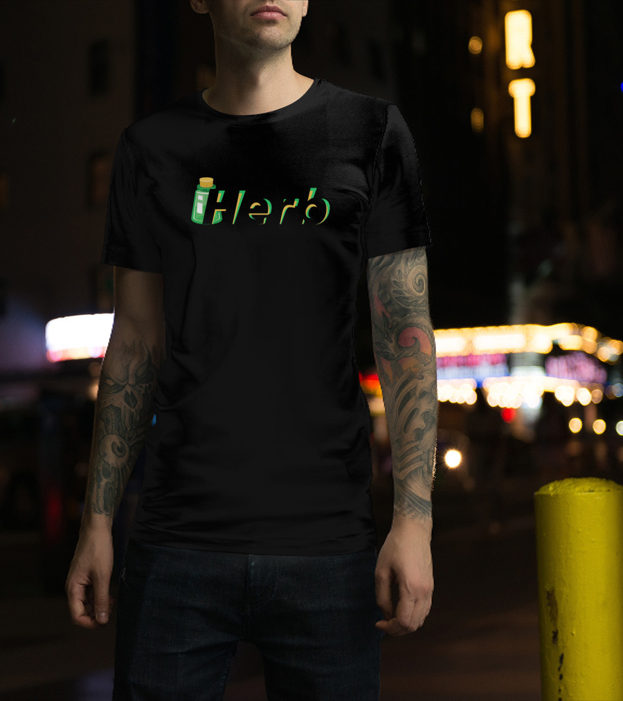 Herb Bottle Green Typography With Yellow Cap T-Shirt