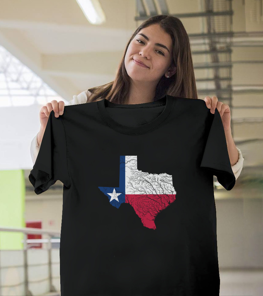 Texas State Flag Hydrological Map Outline T-Shirt