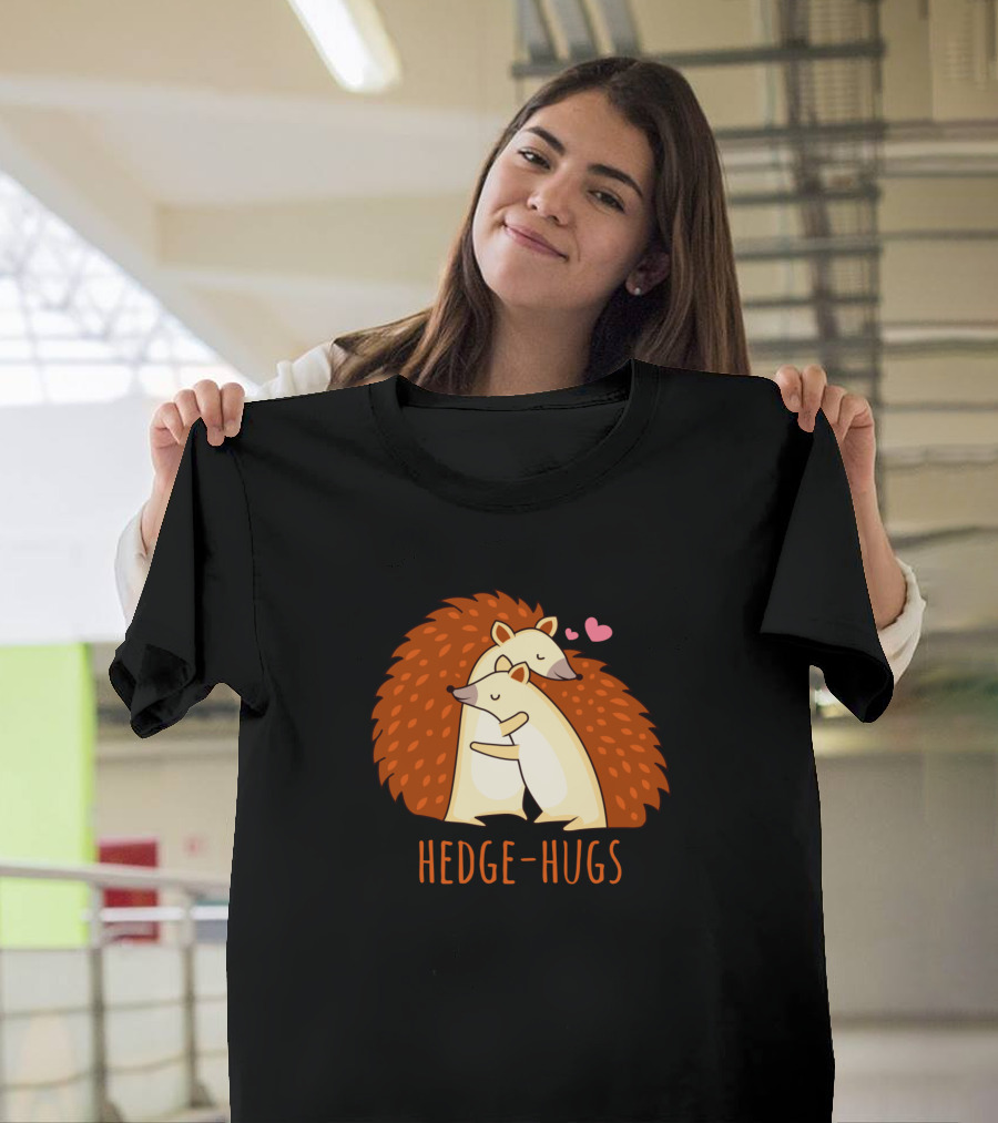 Hedge-Hugs Cute Hedgehog Embrace with Hearts T-Shirt