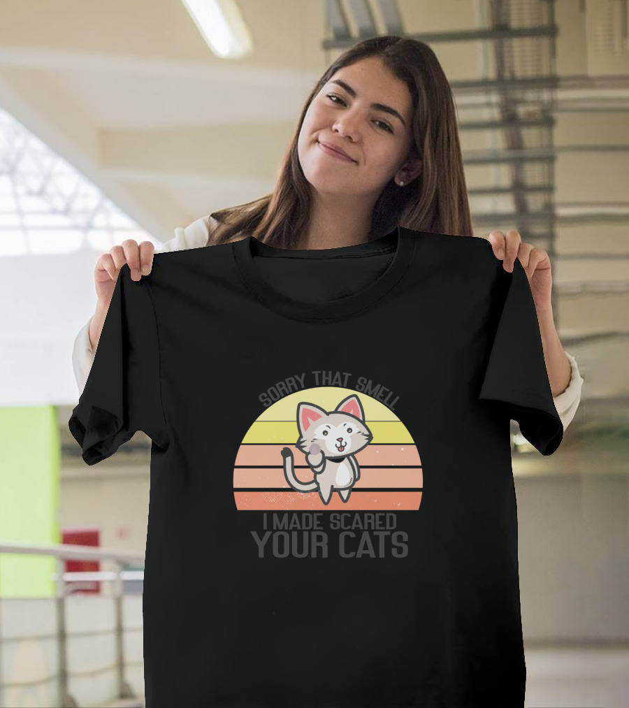 Sorry That Smell I Made Scared Your Cats Retro Sunset Cartoon Cat T-Shirt