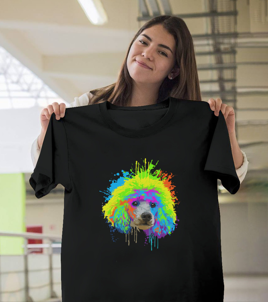Colorful Dripping Splash Art Poodle Rainbow Hues T-Shirt