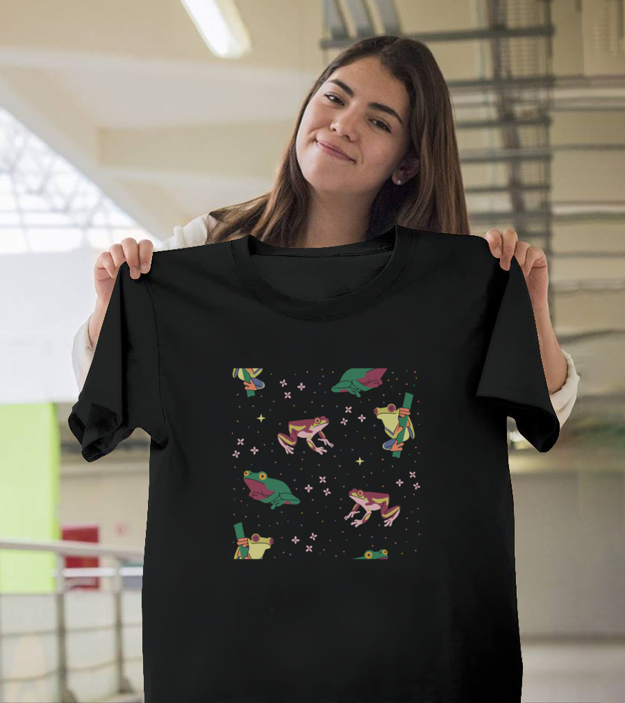Australian Tree Frog Pattern with Stars and Flowers T-Shirt