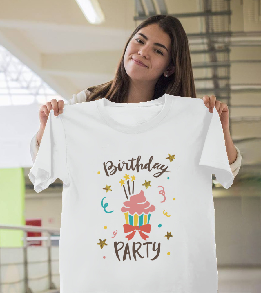 Birthday Party Cupcake Stars and Confetti T-Shirt