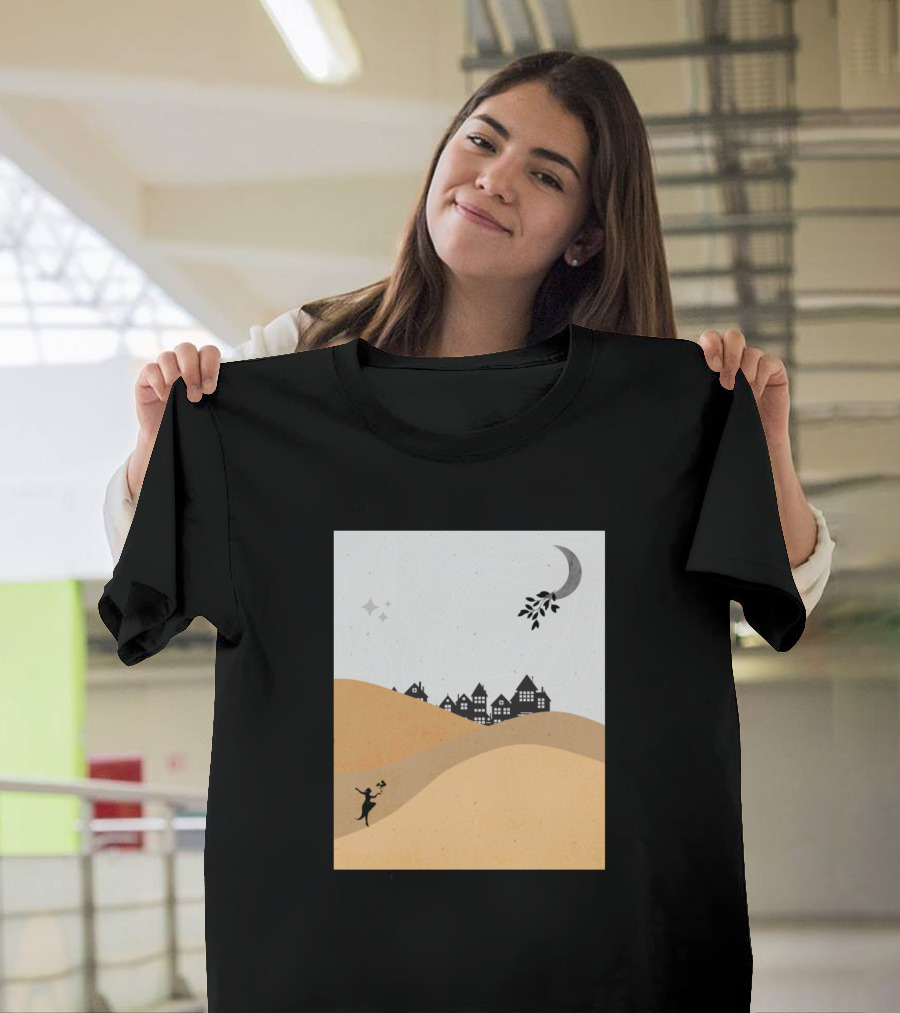 Minimalist Moonlight Girl Hill Town T-Shirt
