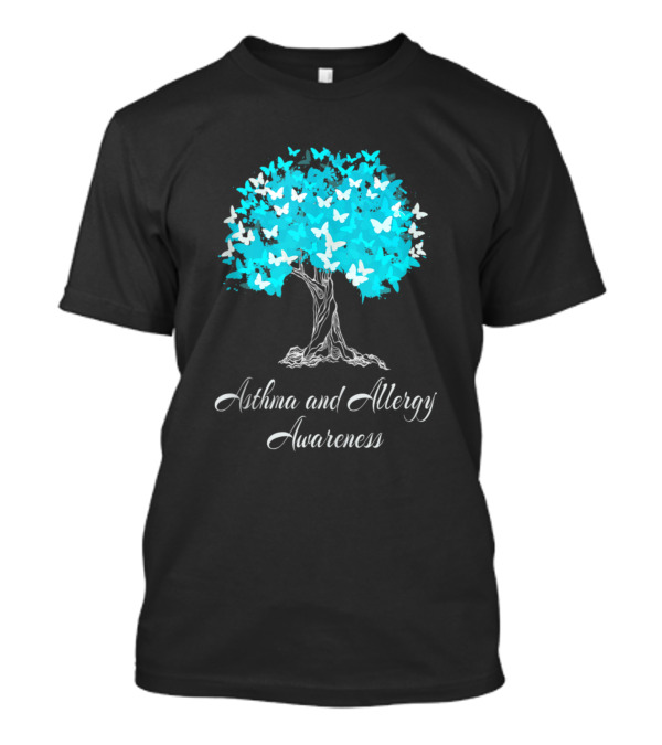 Asthma And Allergy Awareness Tree With Butterflies T-Shirt