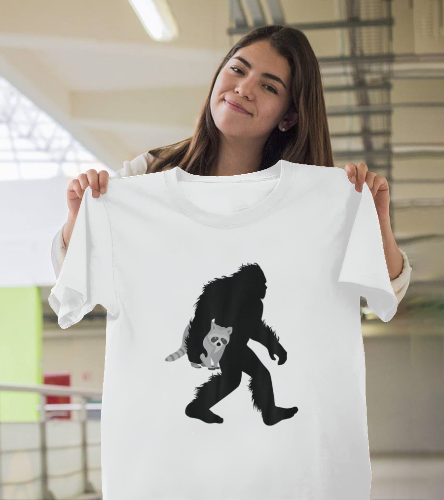 Bigfoot Sasquatch Silhouette with Raccoon Trash Critter T-Shirt