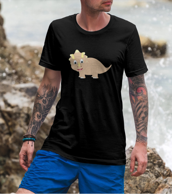 Cartoon Triceratops Children Dino Motif Cute Kids Paleontology T-Shirt