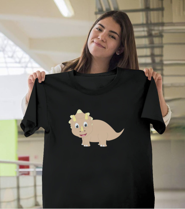 Cartoon Triceratops Children Dino Motif Cute Kids Paleontology T-Shirt