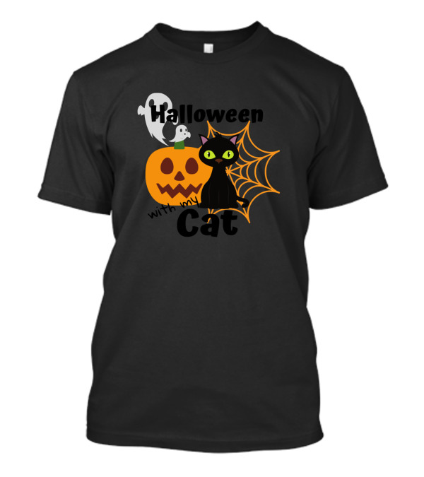 Halloween With My Cat Funny Cat Kitty Pumpkin Ghost Spiderweb T-Shirt