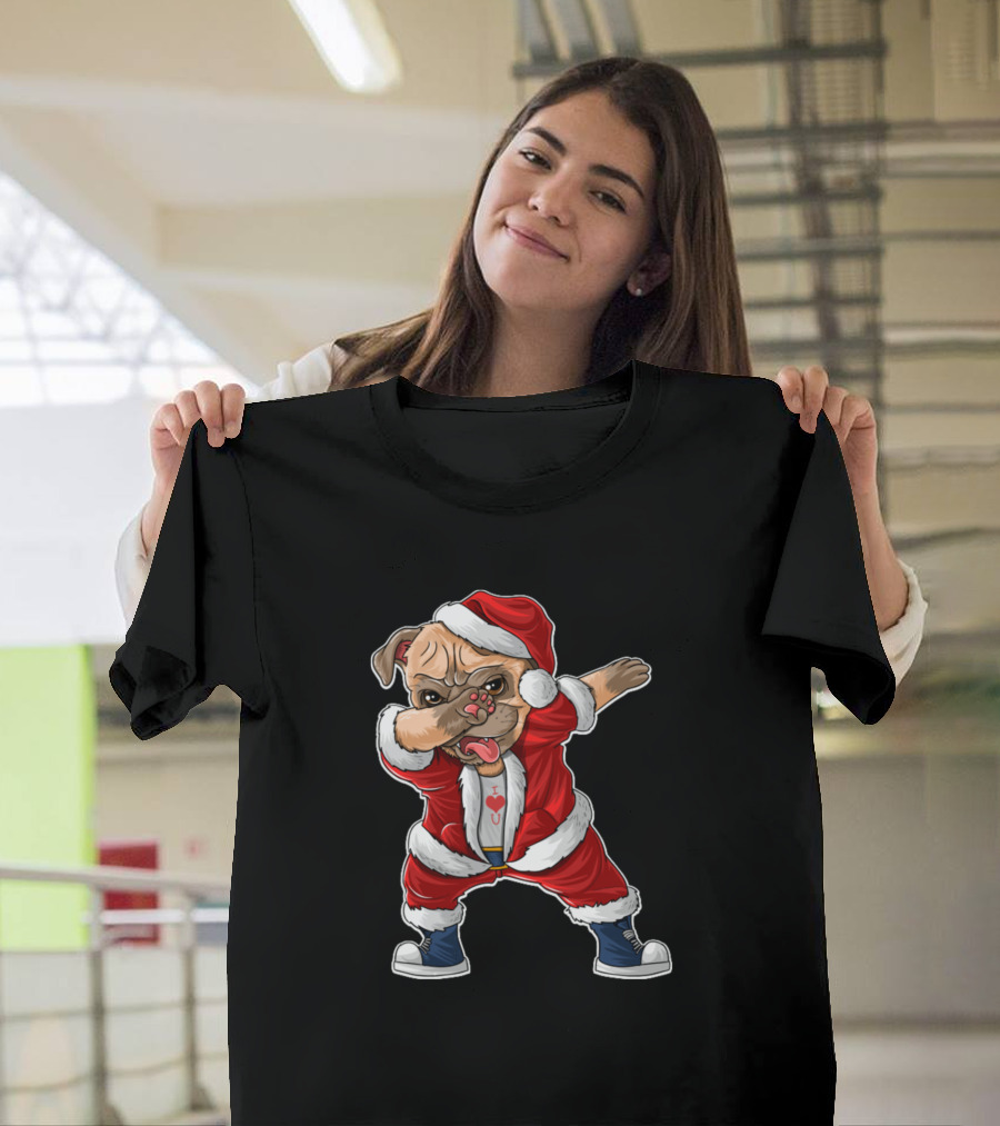 Santa Dabbing Dog Pug in Christmas T-Shirt