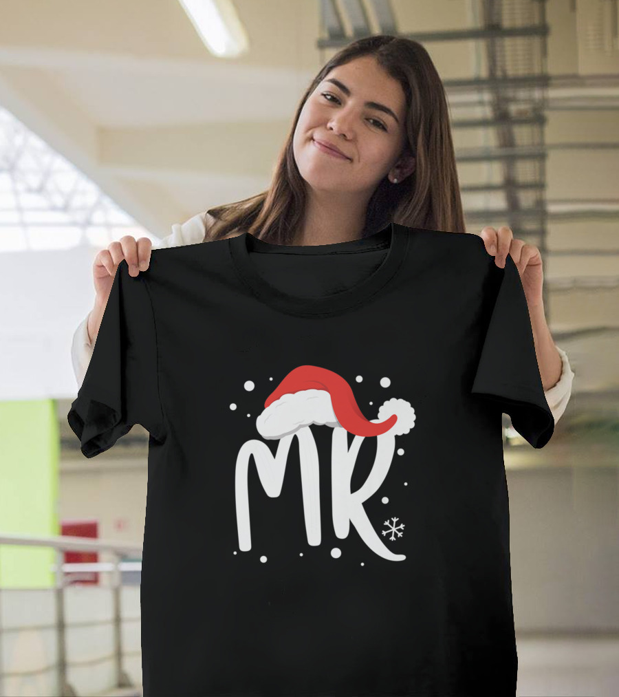 Mr Mrs Wedding Christmas Ugly San Santa Hat Snowflakes Matching Couples T-Shirt