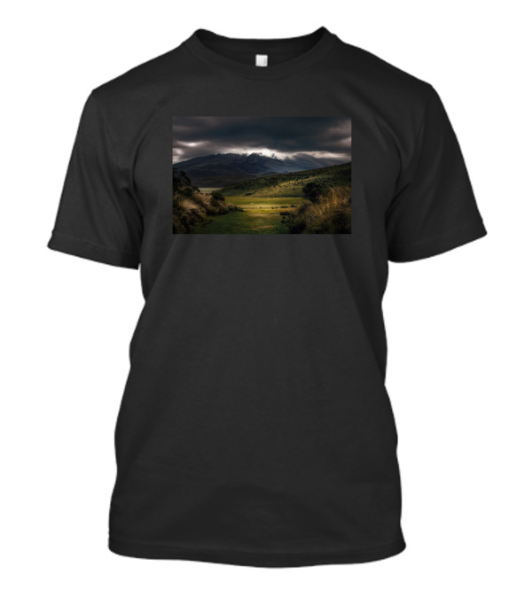 Mountains Under Dramatic Cloudy Sky Landscape Scene T-Shirt