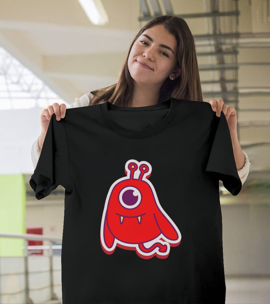 Red One-Eyed Cartoon Monster with Yellow Fangs T-Shirt
