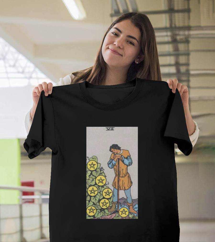 Rider Waite Tarot Card Seven of Pentacles Image T-Shirt
